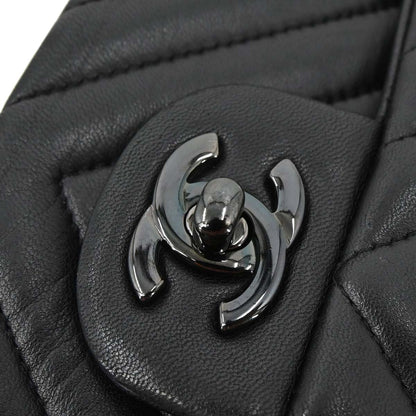 Chanel 2015-2016 Black Lambskin Chevron Medium Classic Double Flap Shoulder Bag