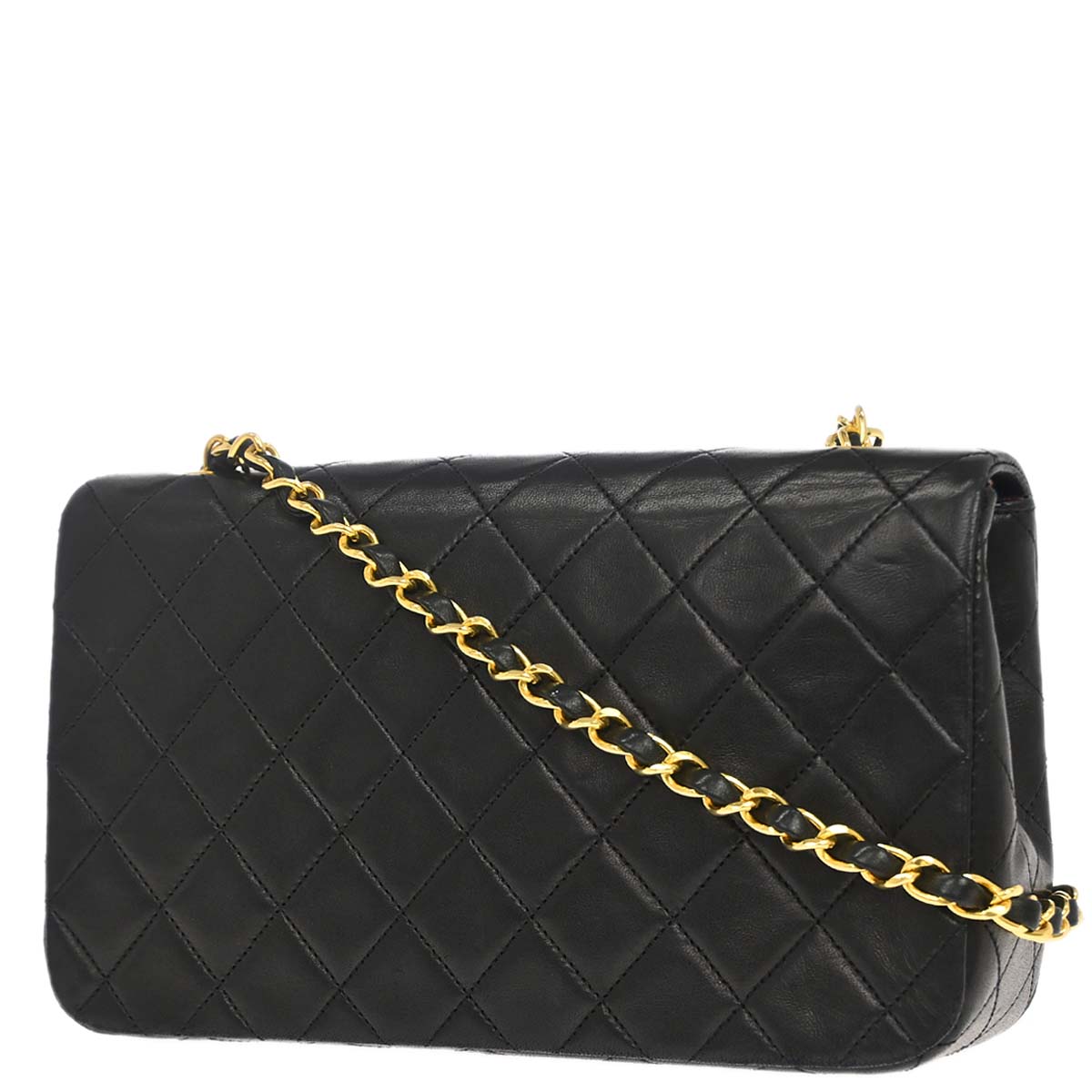 Chanel 1989-1991 Black Lambskin Turnlock Small Full Flap Shoulder Bag