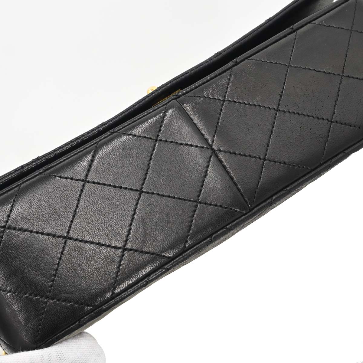 Chanel 1989-1991 Black Lambskin Turnlock Small Full Flap Shoulder Bag