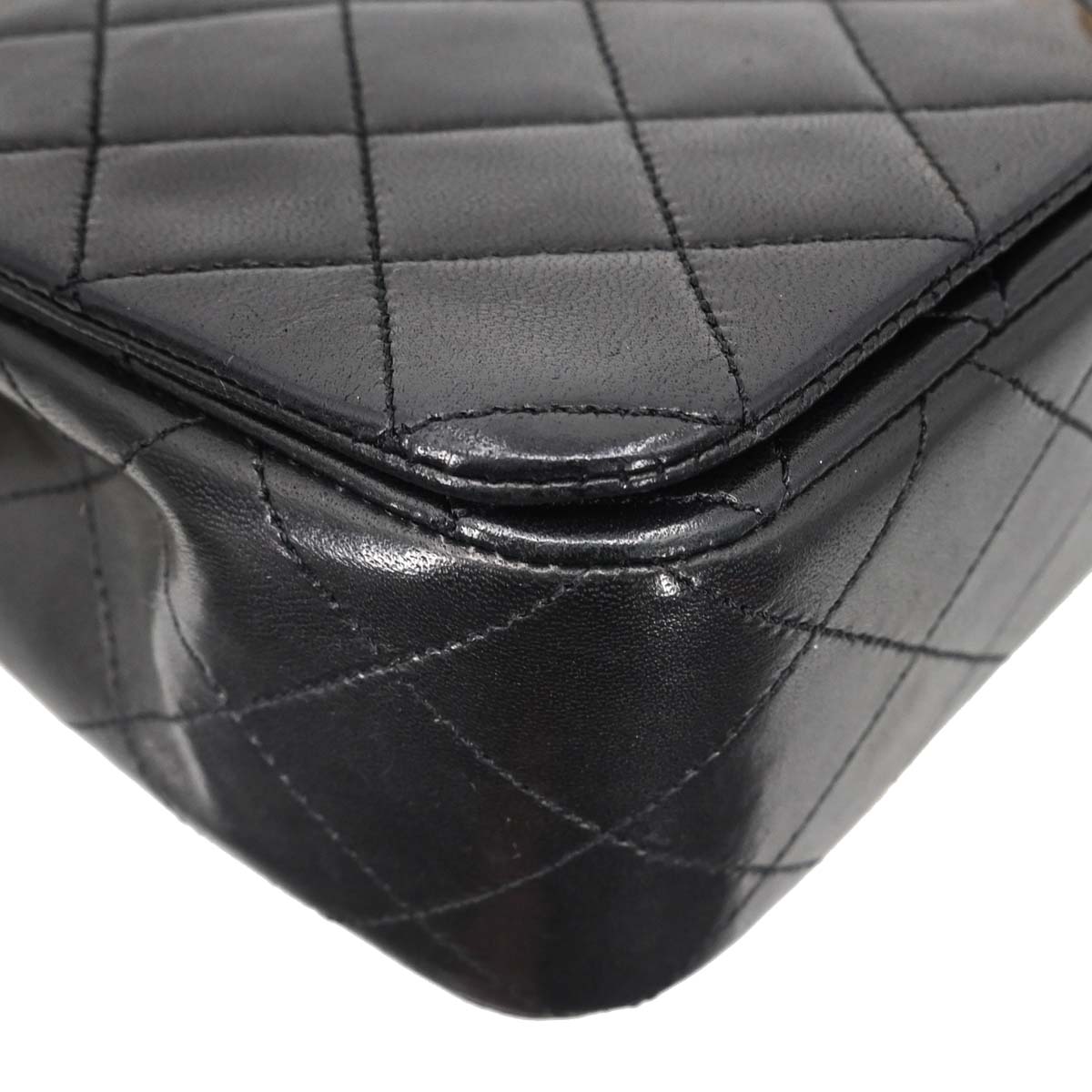 Chanel 1989-1991 Black Lambskin Turnlock Small Full Flap Shoulder Bag