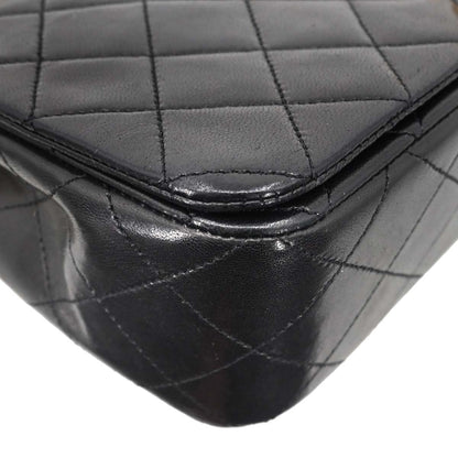 Chanel 1989-1991 Black Lambskin Turnlock Small Full Flap Shoulder Bag