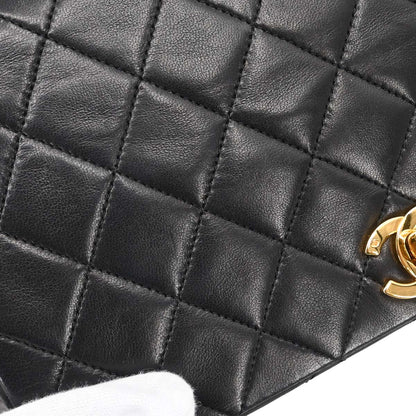 Chanel 1989-1991 Black Lambskin Turnlock Small Full Flap Shoulder Bag