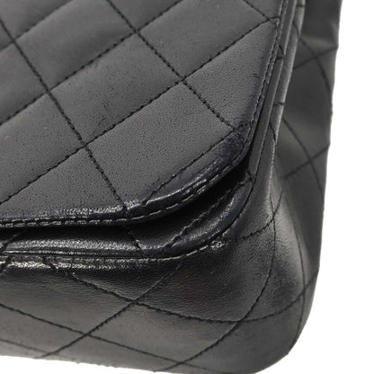 Chanel 1989-1991 Black Lambskin Turnlock Small Full Flap Shoulder Bag