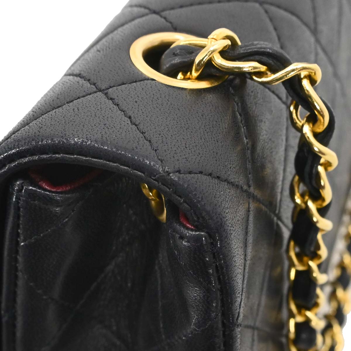 Chanel 1989-1991 Black Lambskin Turnlock Small Full Flap Shoulder Bag