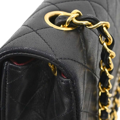 Chanel 1989-1991 Black Lambskin Turnlock Small Full Flap Shoulder Bag