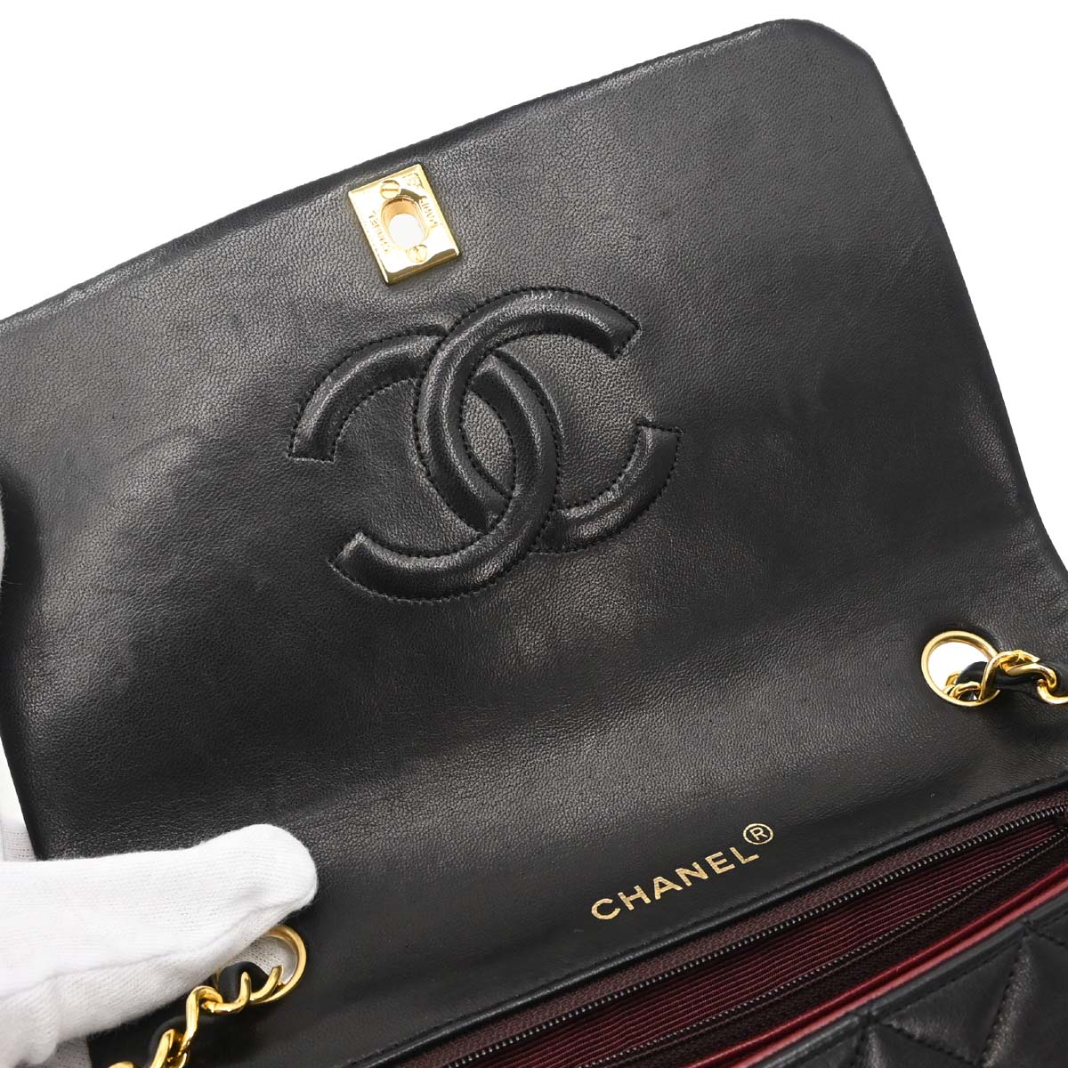 Chanel 1989-1991 Black Lambskin Turnlock Small Full Flap Shoulder Bag