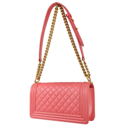 Boy Chanel Pink Caviar Skin Medium Chain Shoulder Bag