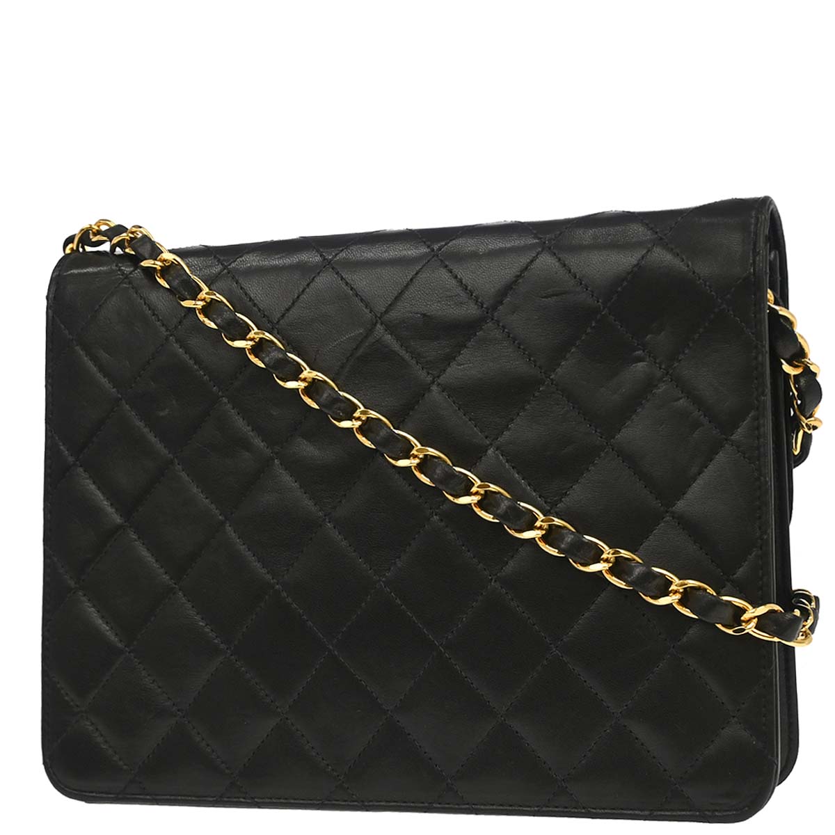 Chanel 1997-1999 Black Lambskin Pushlock Small Half Flap Shoulder Bag