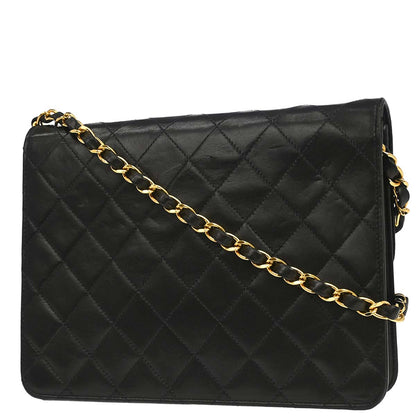 Chanel 1997-1999 Black Lambskin Pushlock Small Half Flap Shoulder Bag