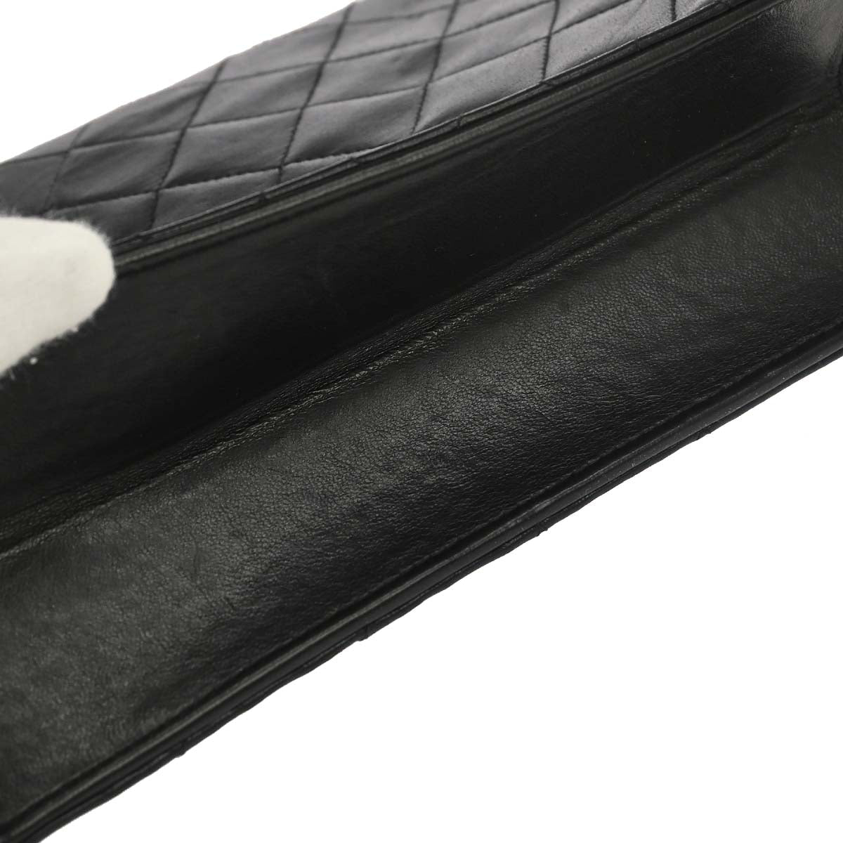 Chanel 1997-1999 Black Lambskin Pushlock Small Half Flap Shoulder Bag