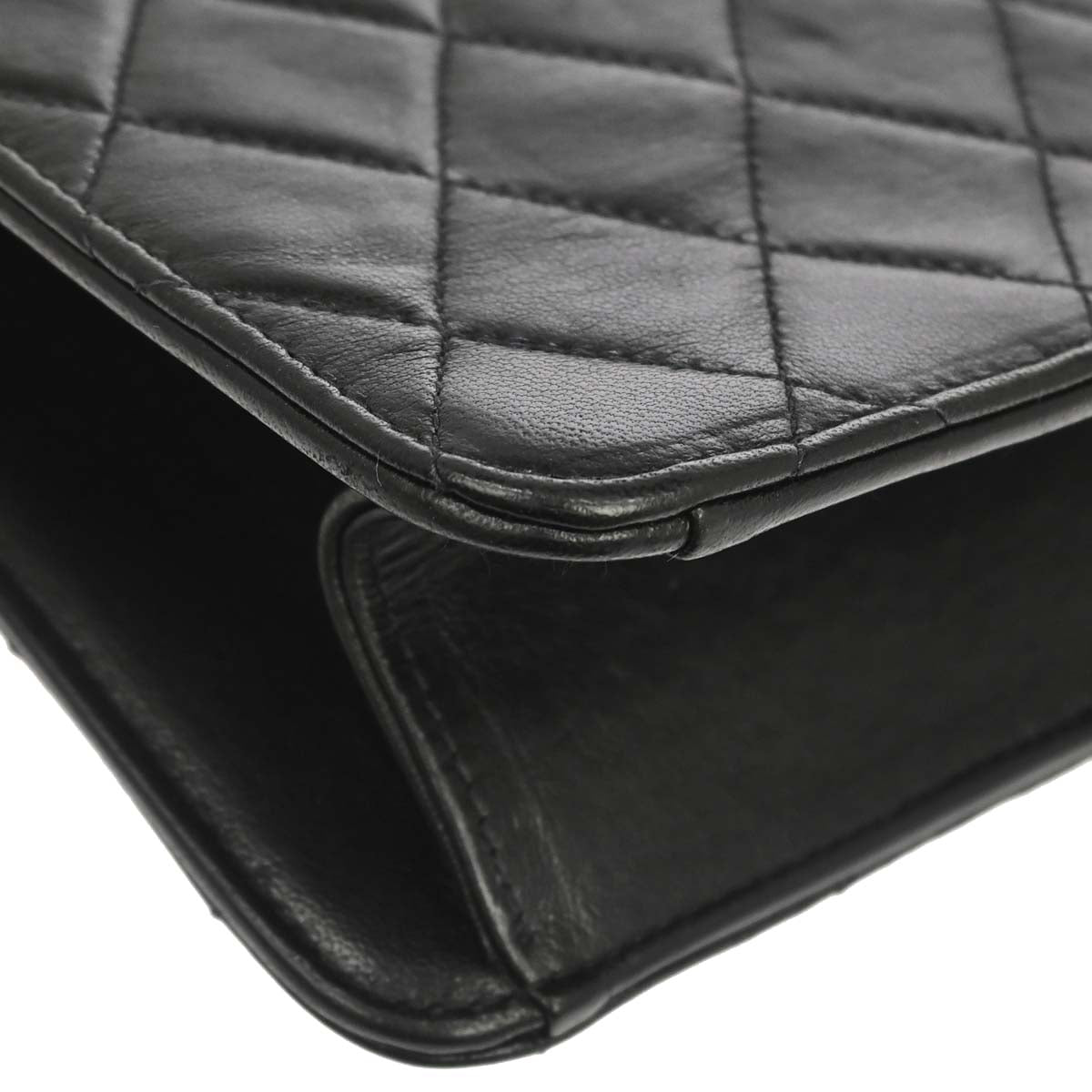 Chanel 1997-1999 Black Lambskin Pushlock Small Half Flap Shoulder Bag