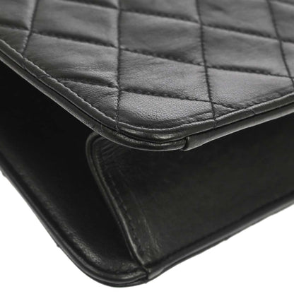 Chanel 1997-1999 Black Lambskin Pushlock Small Half Flap Shoulder Bag