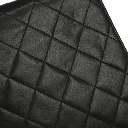 Chanel 1997-1999 Black Lambskin Pushlock Small Half Flap Shoulder Bag