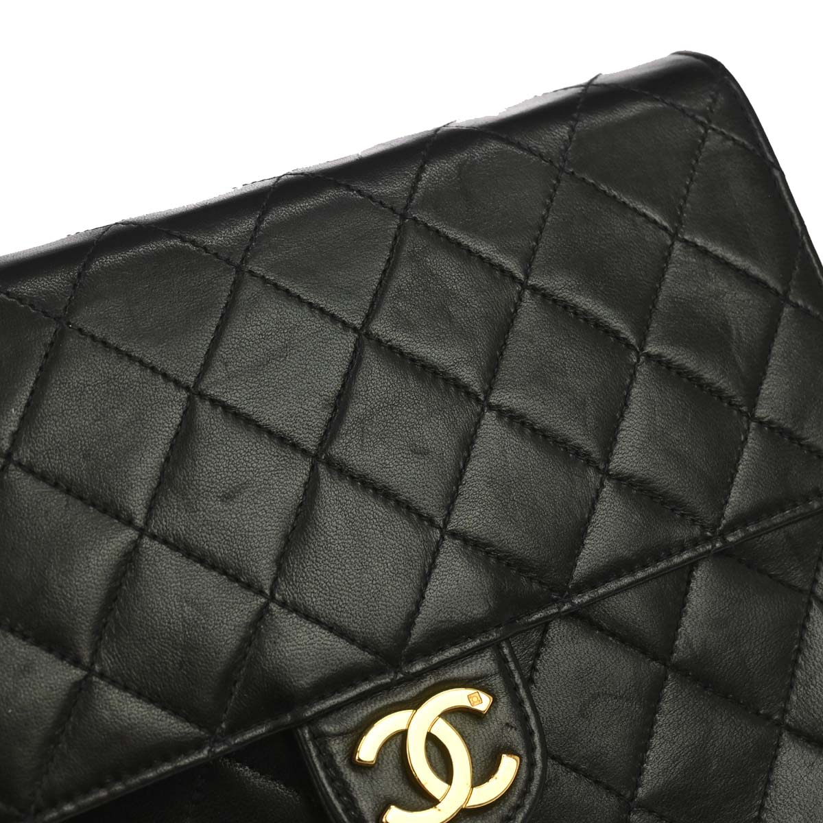 Chanel 1997-1999 Black Lambskin Pushlock Small Half Flap Shoulder Bag