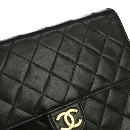 Chanel 1997-1999 Black Lambskin Pushlock Small Half Flap Shoulder Bag