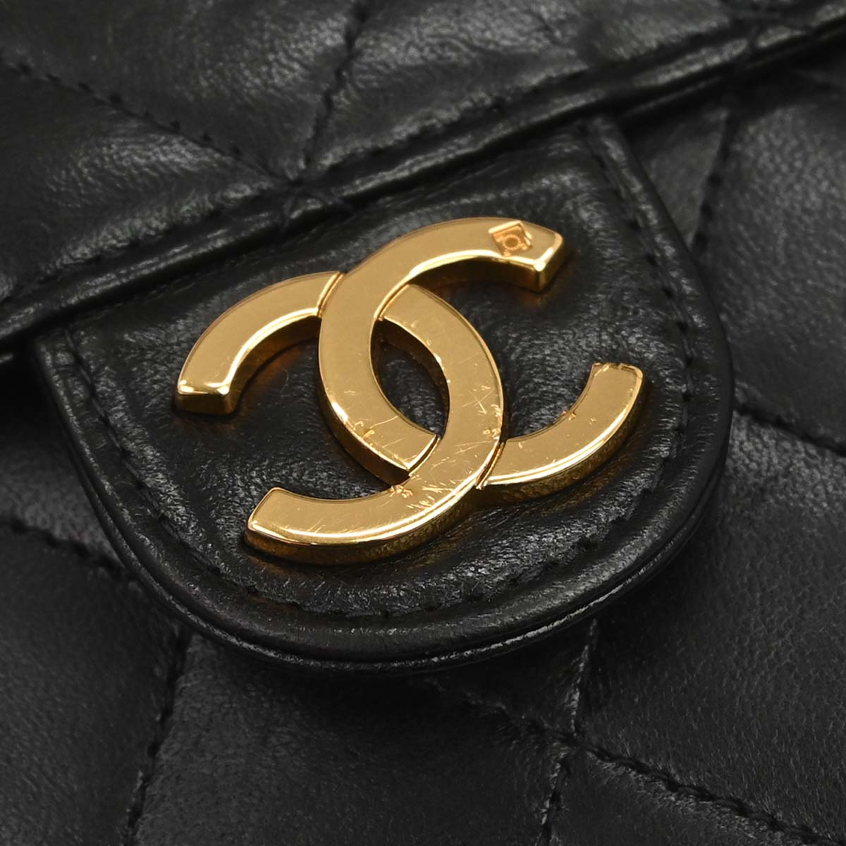 Chanel 1997-1999 Black Lambskin Pushlock Small Half Flap Shoulder Bag