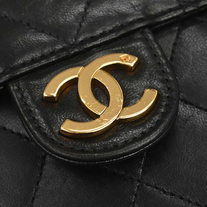 Chanel 1997-1999 Black Lambskin Pushlock Small Half Flap Shoulder Bag