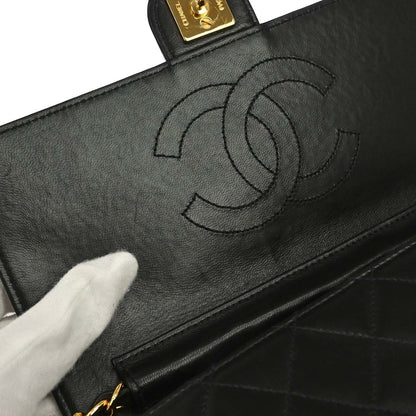 Chanel 1997-1999 Black Lambskin Pushlock Small Half Flap Shoulder Bag