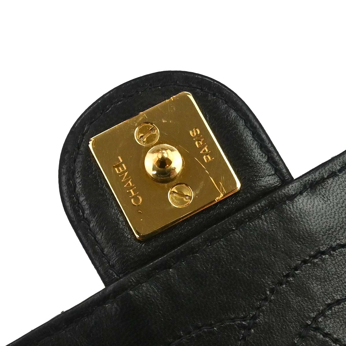 Chanel 1997-1999 Black Lambskin Pushlock Small Half Flap Shoulder Bag