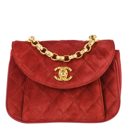 Chanel Red Suede Shoulder Bag