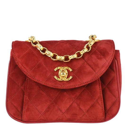 Chanel Red Suede Shoulder Bag