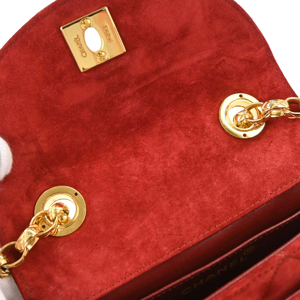 Chanel Red Suede Shoulder Bag