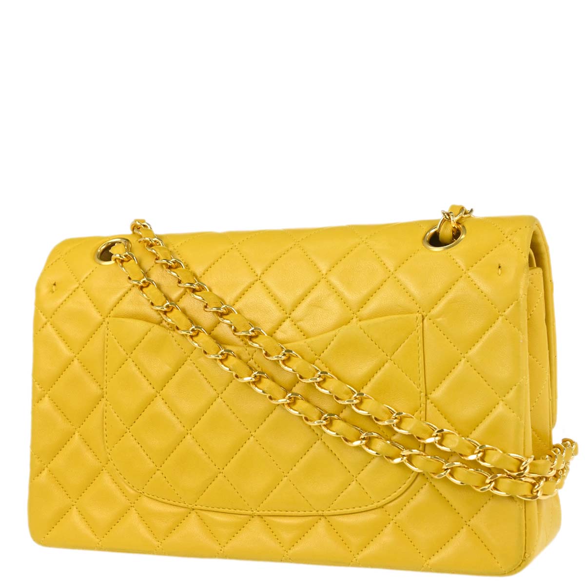 Chanel 1997-1999 Yellow Lambskin Medium Classic Double Flap Shoulder Bag