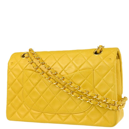 Chanel 1997-1999 Yellow Lambskin Medium Classic Double Flap Shoulder Bag