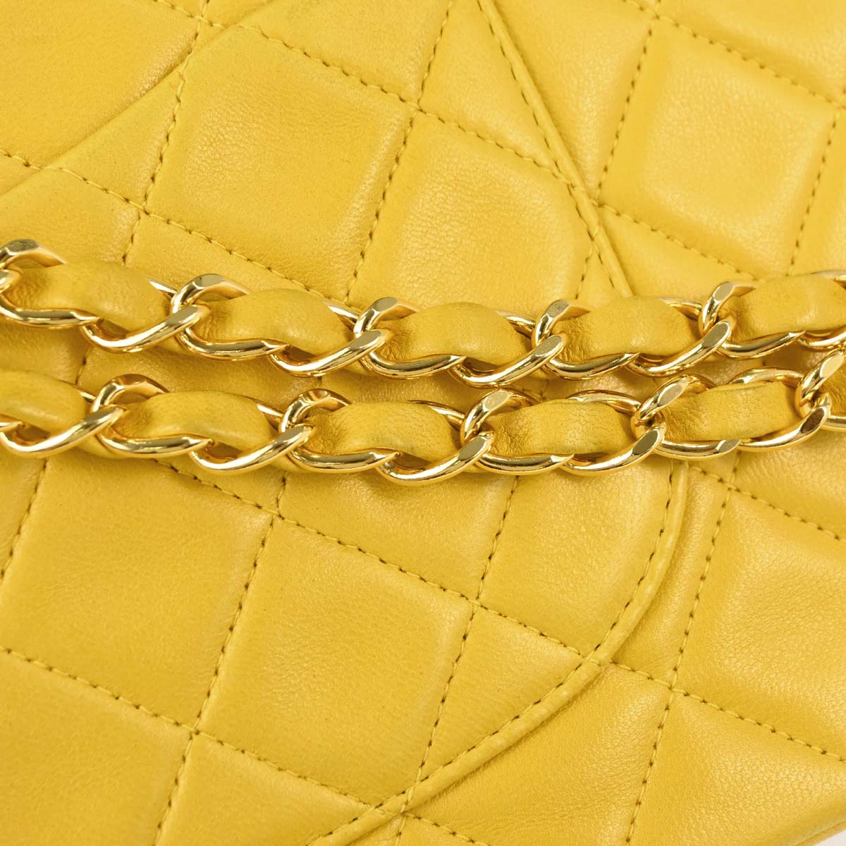 Chanel 1997-1999 Yellow Lambskin Medium Classic Double Flap Shoulder Bag