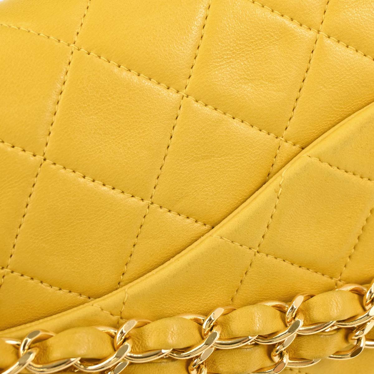 Chanel 1997-1999 Yellow Lambskin Medium Classic Double Flap Shoulder Bag