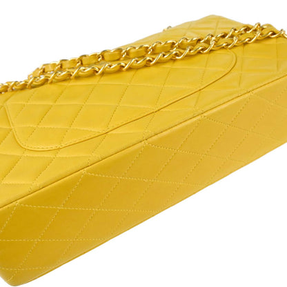 Chanel 1997-1999 Yellow Lambskin Medium Classic Double Flap Shoulder Bag