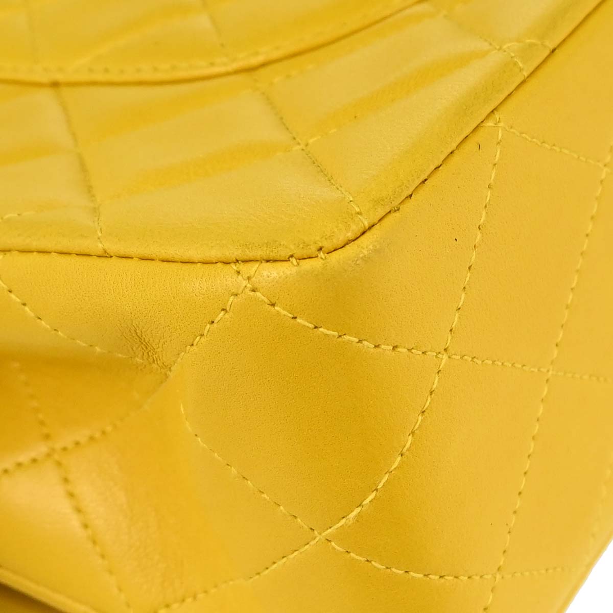Chanel 1997-1999 Yellow Lambskin Medium Classic Double Flap Shoulder Bag