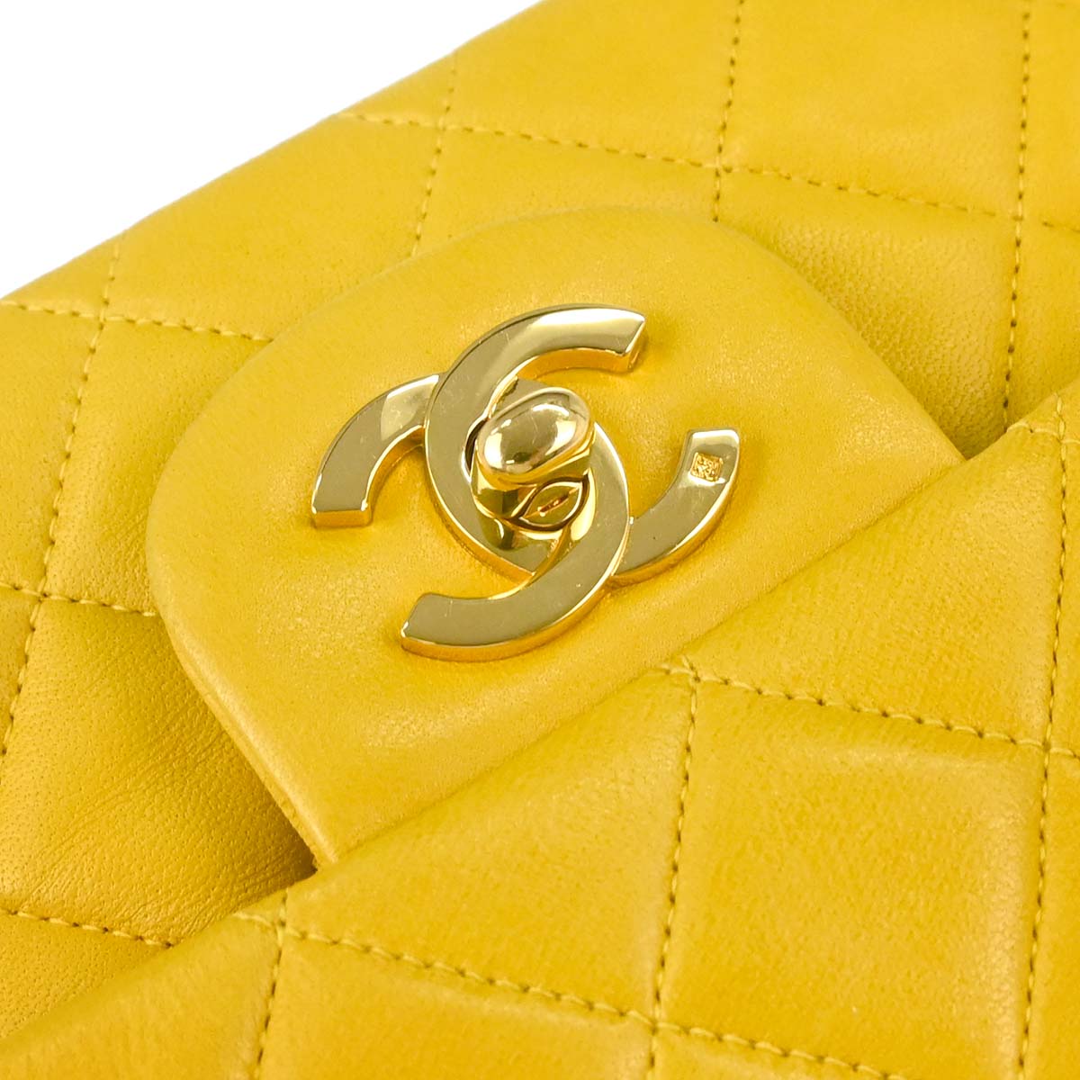 Chanel 1997-1999 Yellow Lambskin Medium Classic Double Flap Shoulder Bag
