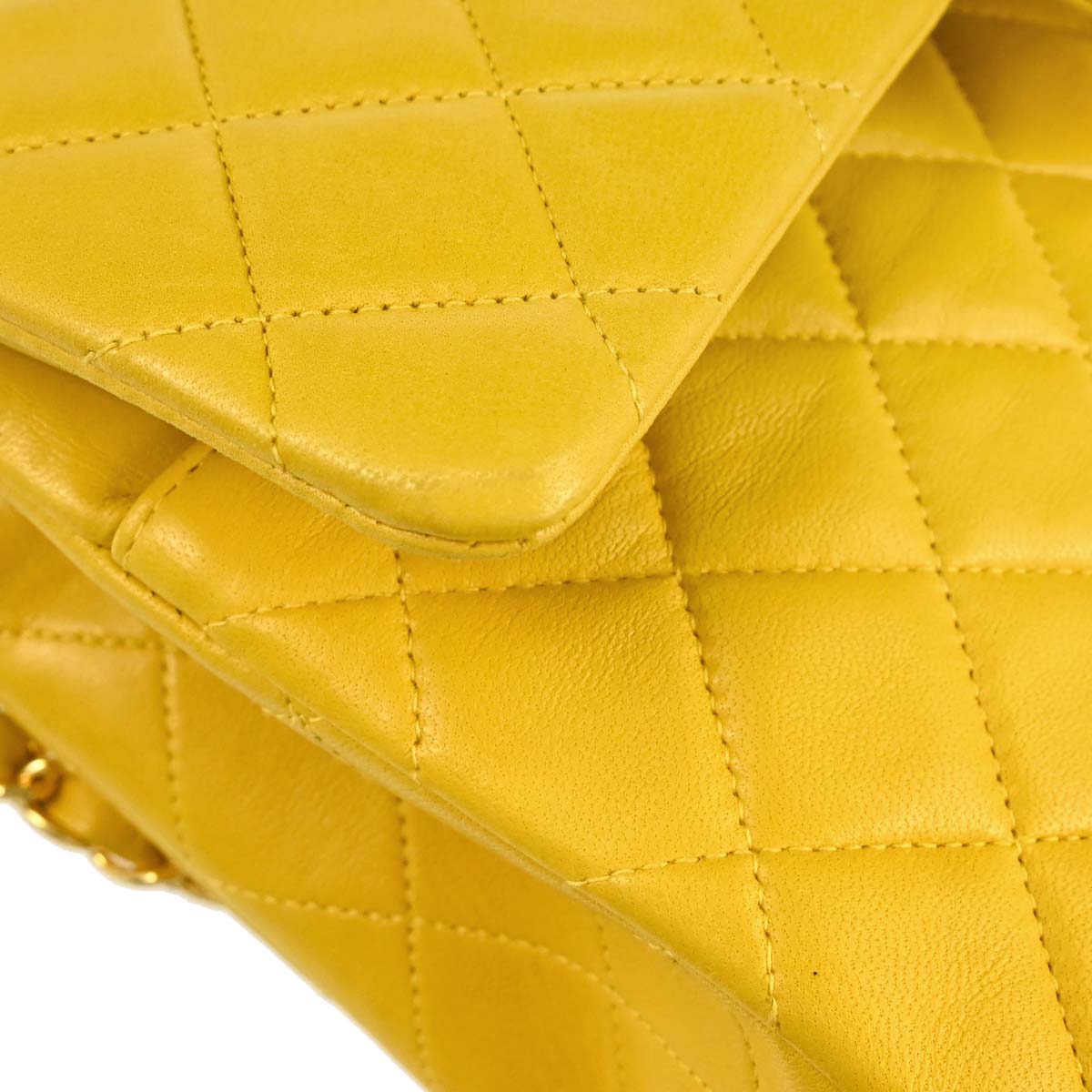 Chanel 1997-1999 Yellow Lambskin Medium Classic Double Flap Shoulder Bag