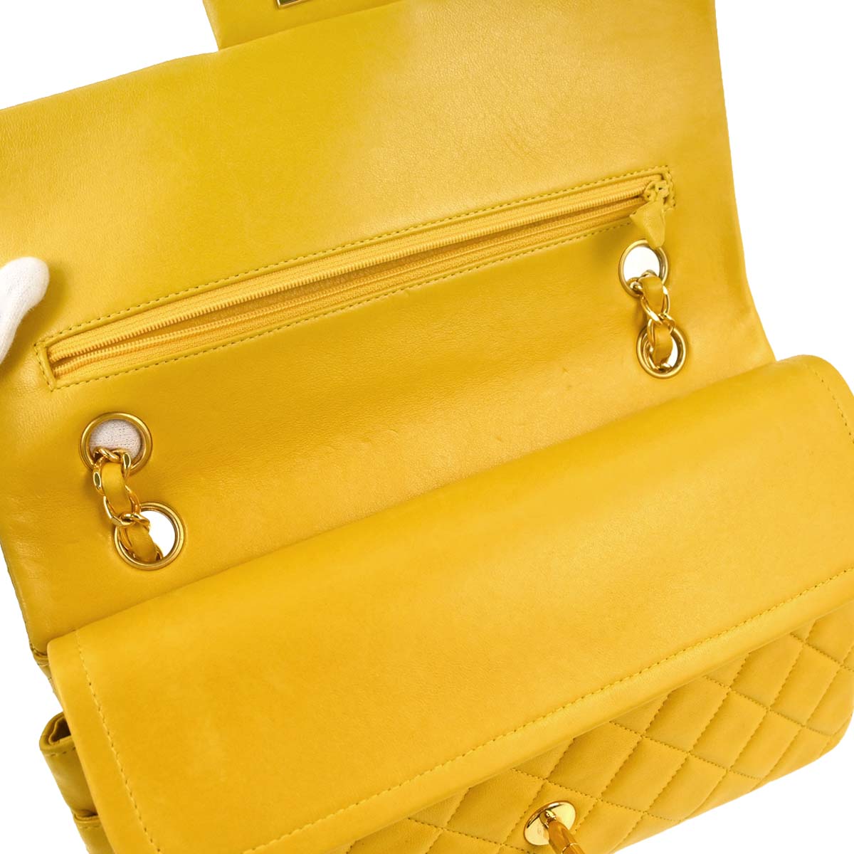 Chanel 1997-1999 Yellow Lambskin Medium Classic Double Flap Shoulder Bag
