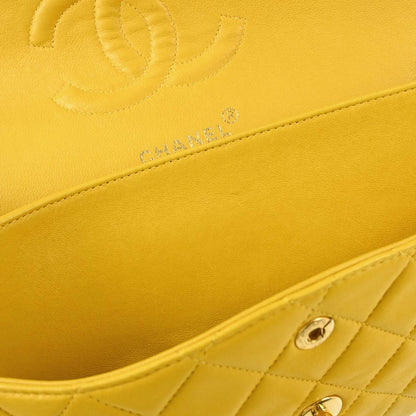 Chanel 1997-1999 Yellow Lambskin Medium Classic Double Flap Shoulder Bag