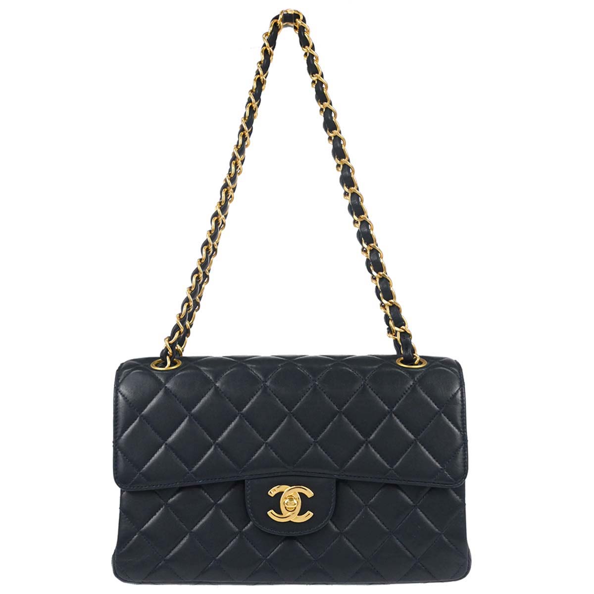 Chanel 1996-1997 Navy Lambskin Double Sided Turnlock Classic Flap Shoulder Bag