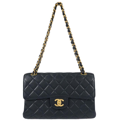 Chanel 1996-1997 Navy Lambskin Double Sided Turnlock Classic Flap Shoulder Bag