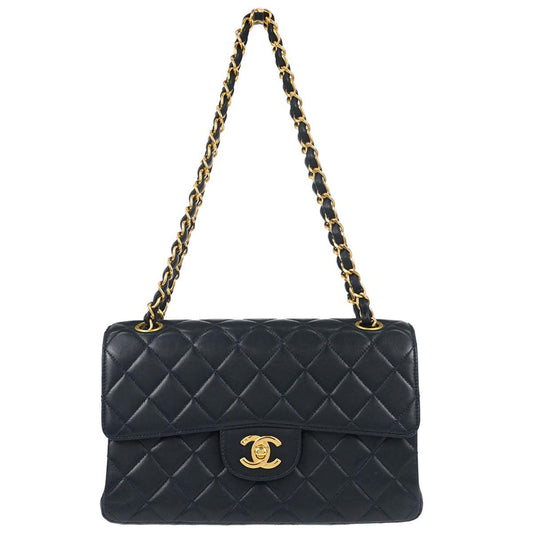 Chanel 1996-1997 Navy Lambskin Double Sided Turnlock Classic Flap Shoulder Bag
