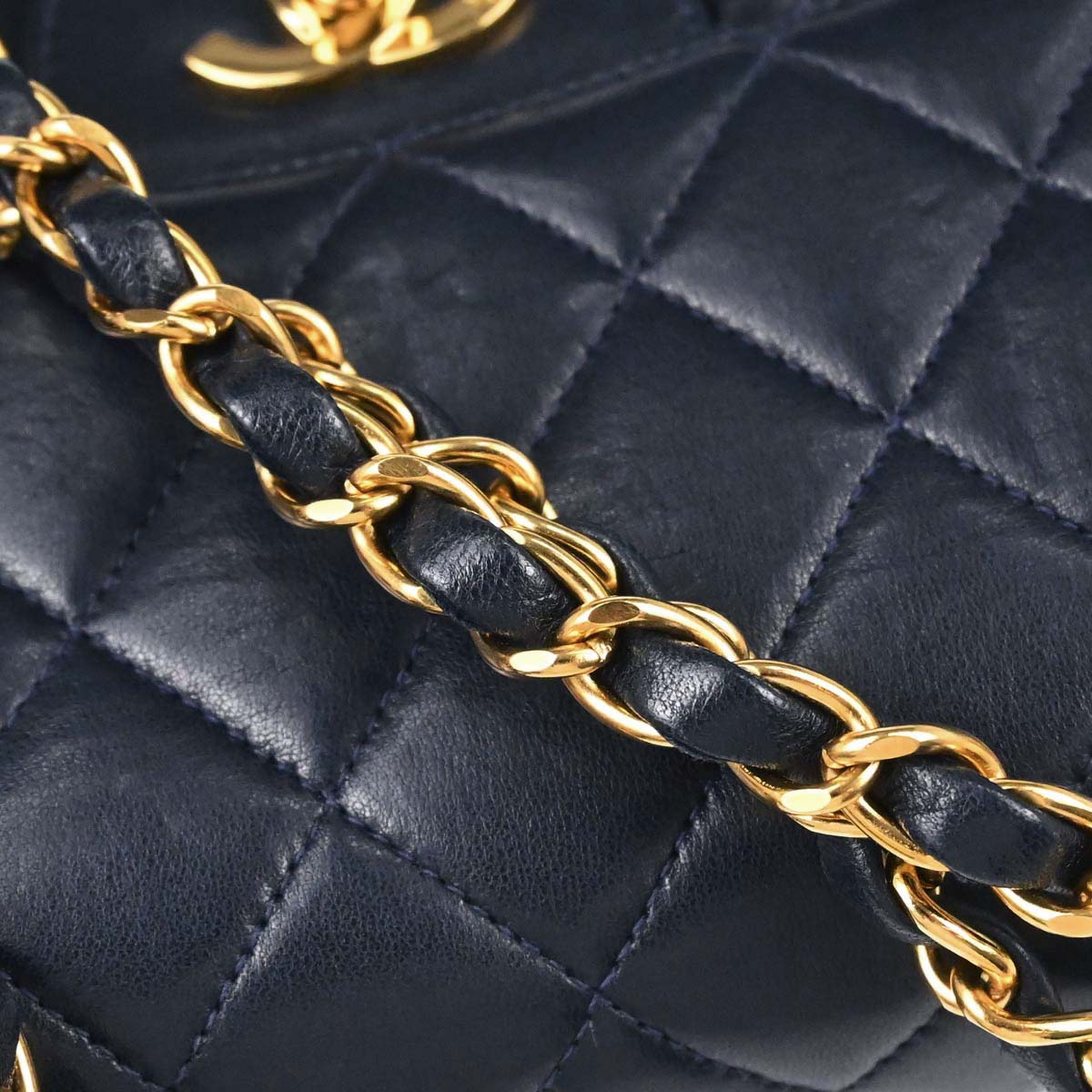 Chanel 1996-1997 Navy Lambskin Double Sided Turnlock Classic Flap Shoulder Bag