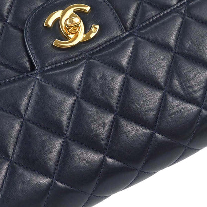Chanel 1996-1997 Navy Lambskin Double Sided Turnlock Classic Flap Shoulder Bag