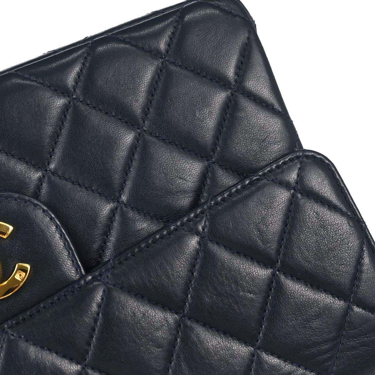Chanel 1996-1997 Navy Lambskin Double Sided Turnlock Classic Flap Shoulder Bag