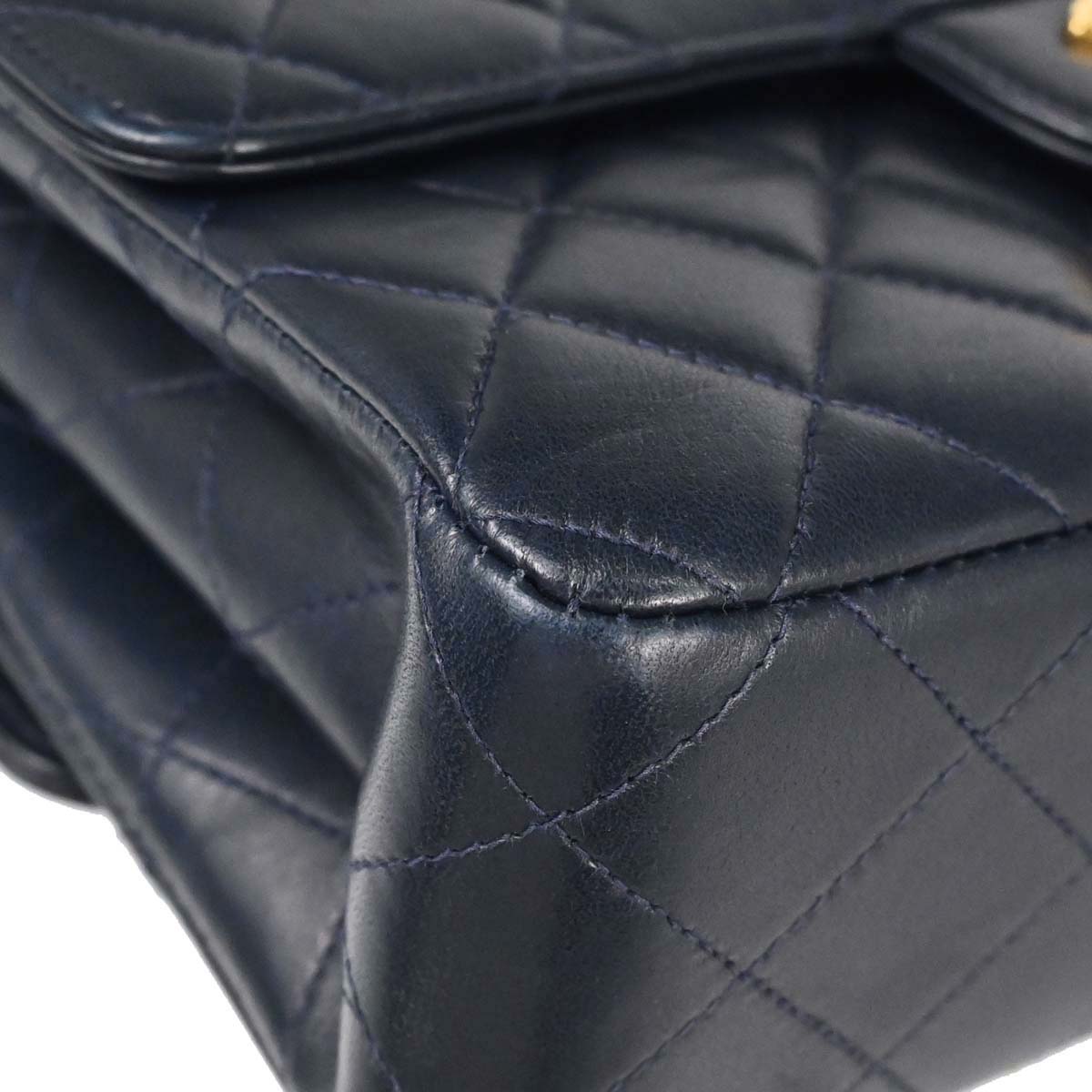 Chanel 1996-1997 Navy Lambskin Double Sided Turnlock Classic Flap Shoulder Bag