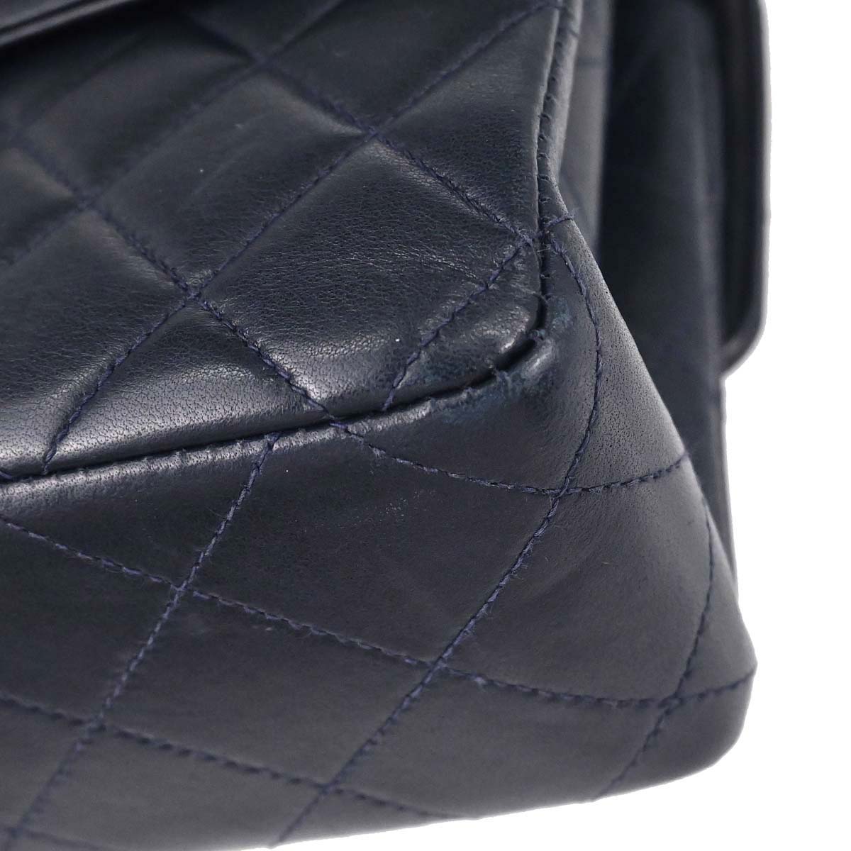 Chanel 1996-1997 Navy Lambskin Double Sided Turnlock Classic Flap Shoulder Bag