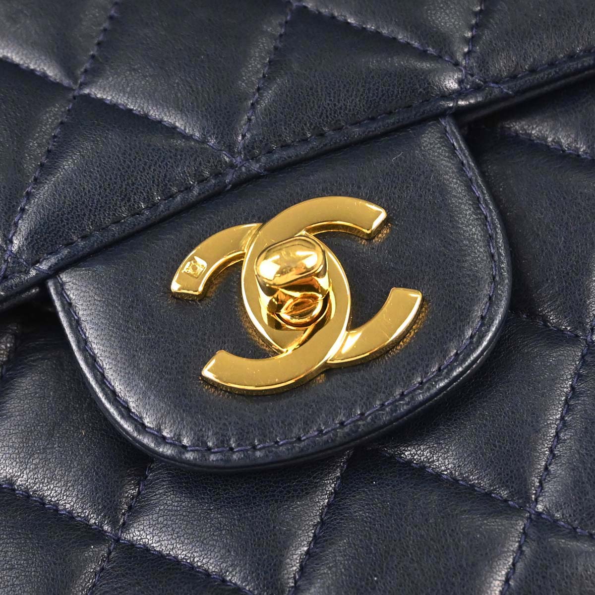 Chanel 1996-1997 Navy Lambskin Double Sided Turnlock Classic Flap Shoulder Bag