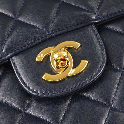 Chanel 1996-1997 Navy Lambskin Double Sided Turnlock Classic Flap Shoulder Bag