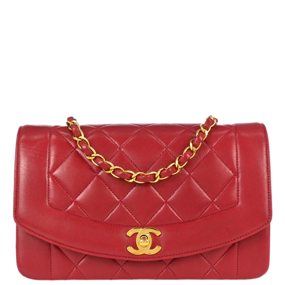 Chanel 1991-1994 Red Lambskin Small Diana Shoulder Bag