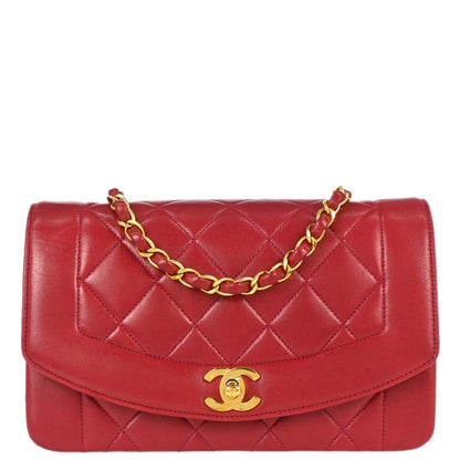 Chanel 1991-1994 Red Lambskin Small Diana Shoulder Bag