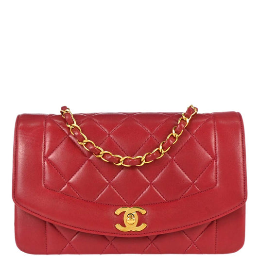 Chanel 1991-1994 Red Lambskin Small Diana Shoulder Bag