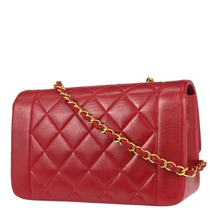 Chanel 1991-1994 Red Lambskin Small Diana Shoulder Bag